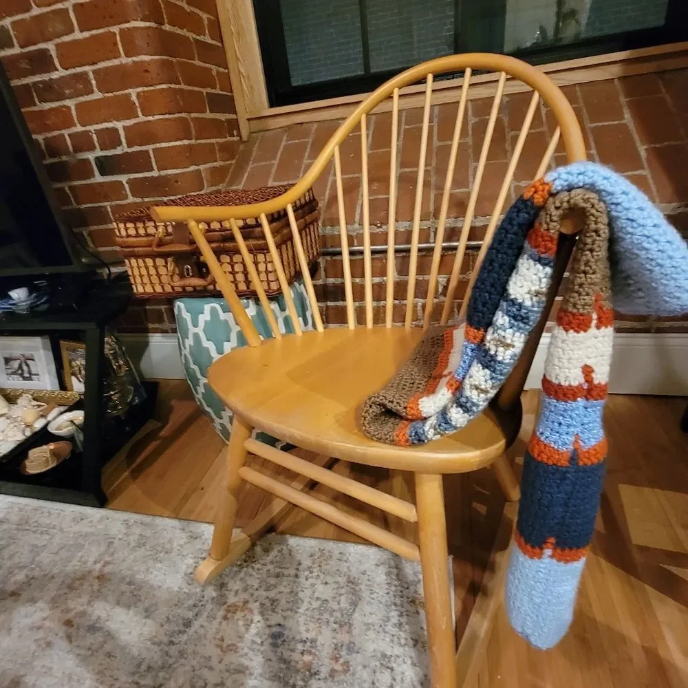 Vintage Granny Crochet Afghan Throw baby Blanket Handmade Multi Color Striped